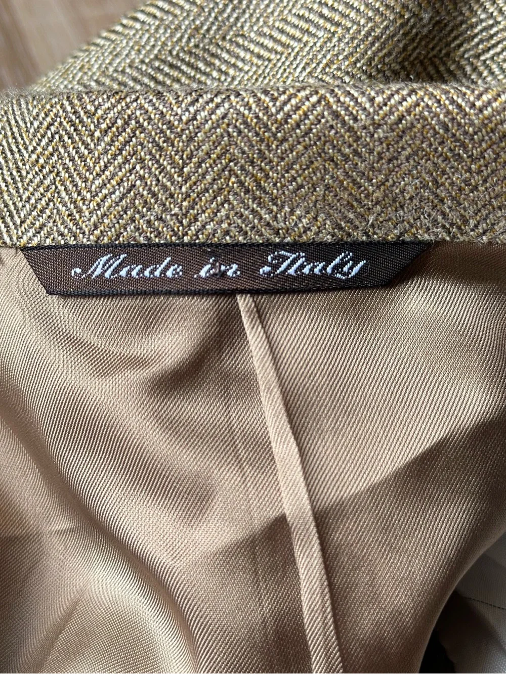 Canali Italy Men's Tan Herringbone Sport Coat Silk Wool Blazer 52R EU 42R US